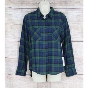 Hashtag Womens Button Down Plaid Tie Back Long Sleeve Shirt Small Medium Large